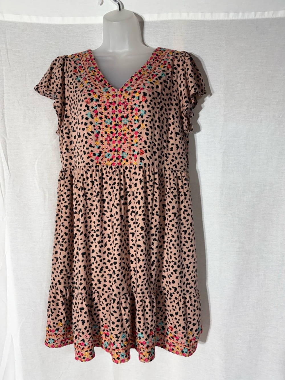 Savanna Jane Peach  Floral-Accent Peasant embroidered Dress Size Large